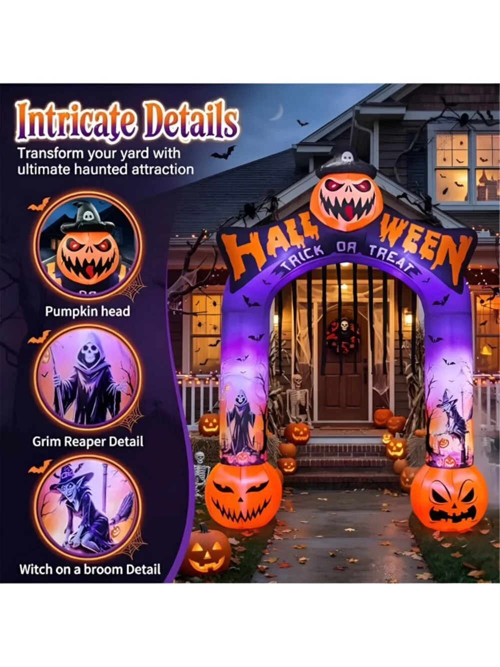 10 FT Halloween Inflatable Archway, Built-in LED Lights, Blow Up Outdoor Yard